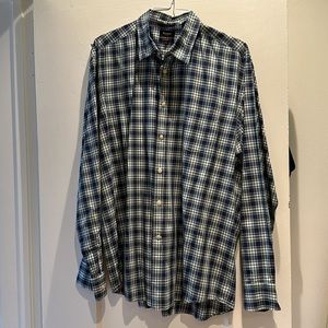 Facconable Jeans Men’s Plaid Casual Shirt, Navy, Green and White, XXL